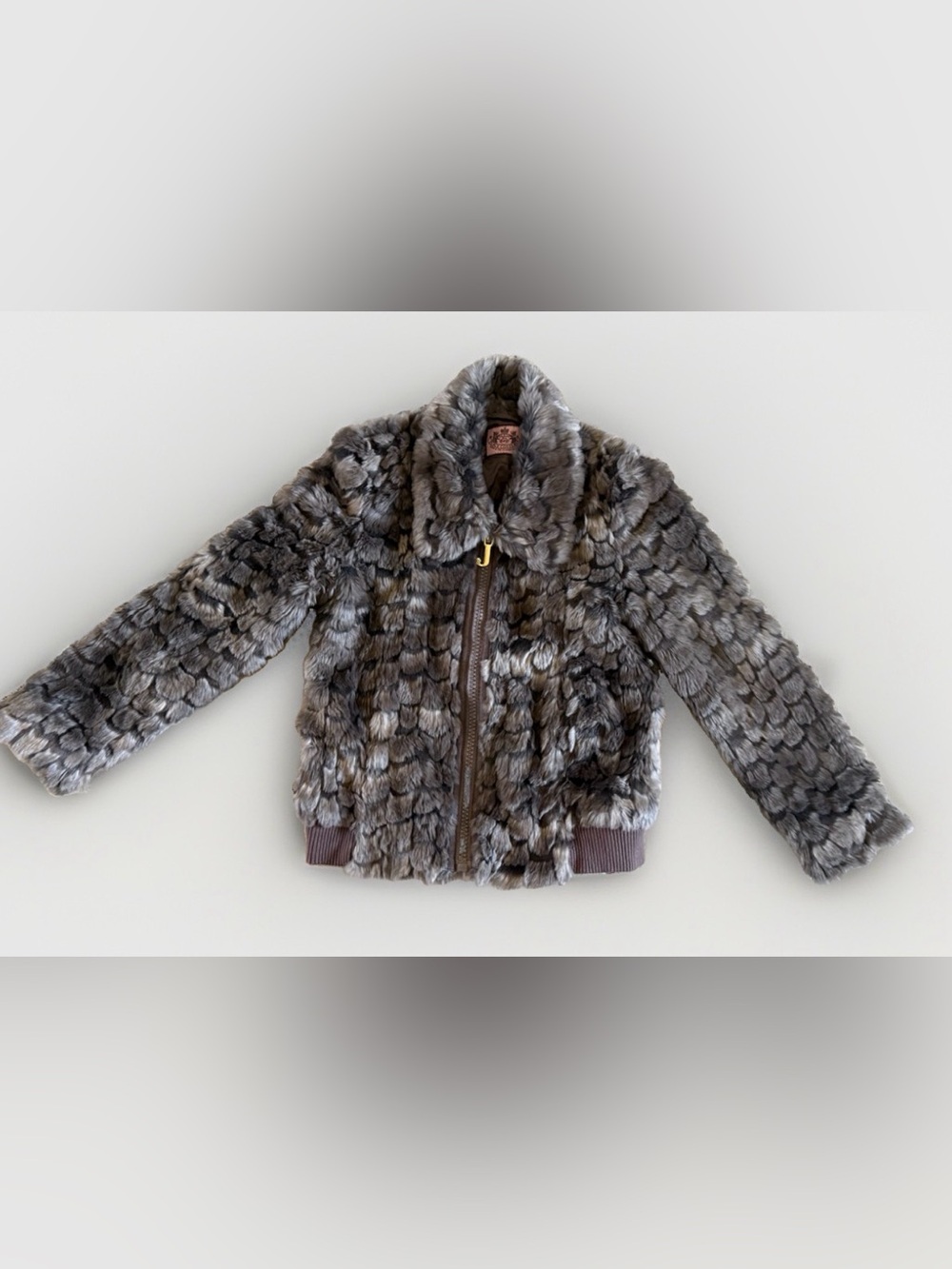 Juicy Couture Girls Size 8 Fur Bomber Jacket Brown Gold J Zipper
